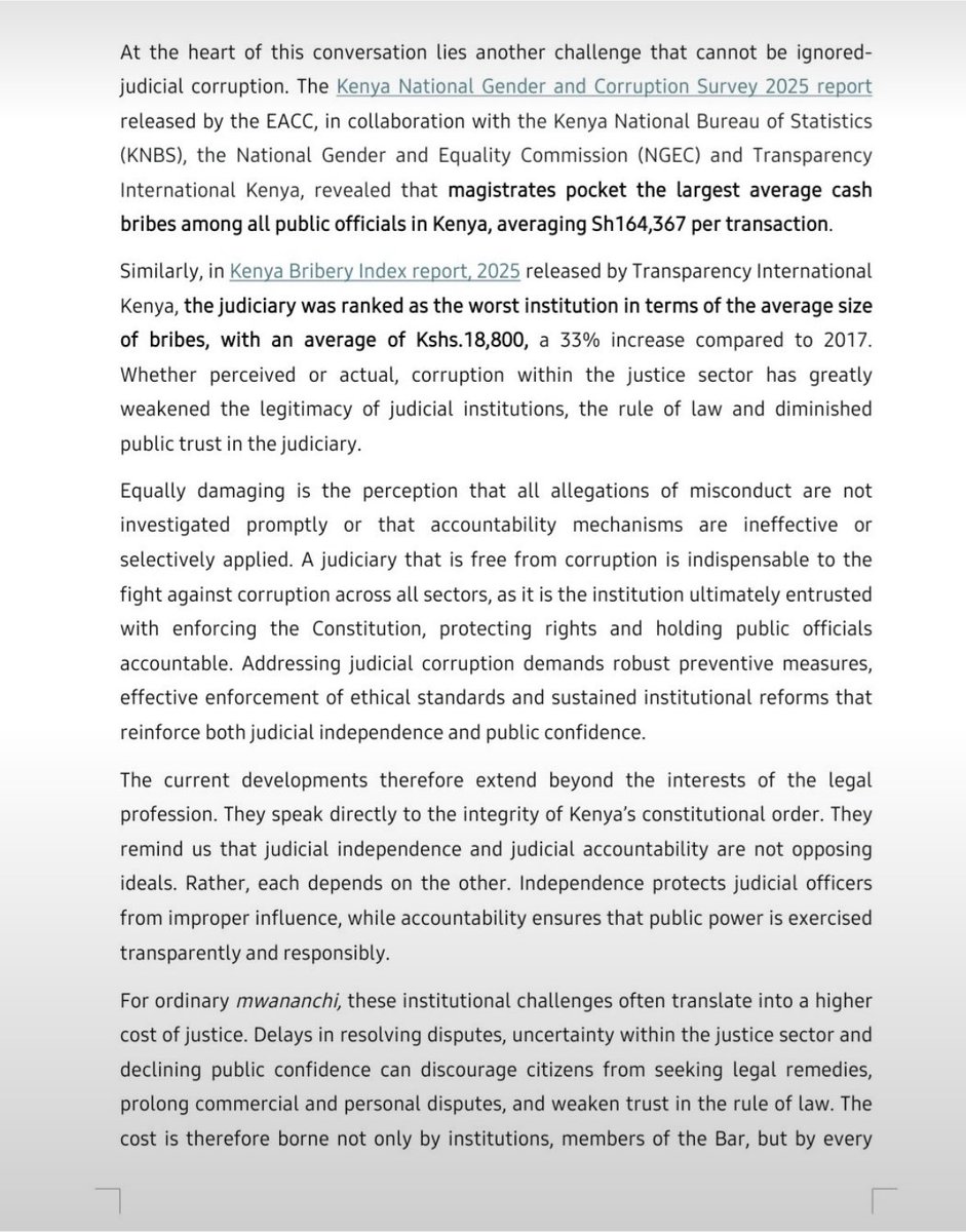TISAKenya's tweet photo. "What does it cost when public confidence in the justice system begins to erode?"

The administration of justice is a public necessity. Unresolved corruption, delayed disciplinary processes, and lack of transparency undermine the rule of law for every mwananchi.

When judicial integrity erodes, everyday citizens pay the price.

As National Integrity Alliance , we demand:
📌 Swift, transparent JSC disciplinary processes.
📌 Independent EACC investigations and prompt ODPP prosecution.
📌 Robust protection and reporting channels for whistleblowers.

#CostOfJustice #CivicAction #TISA
#hakiyanani