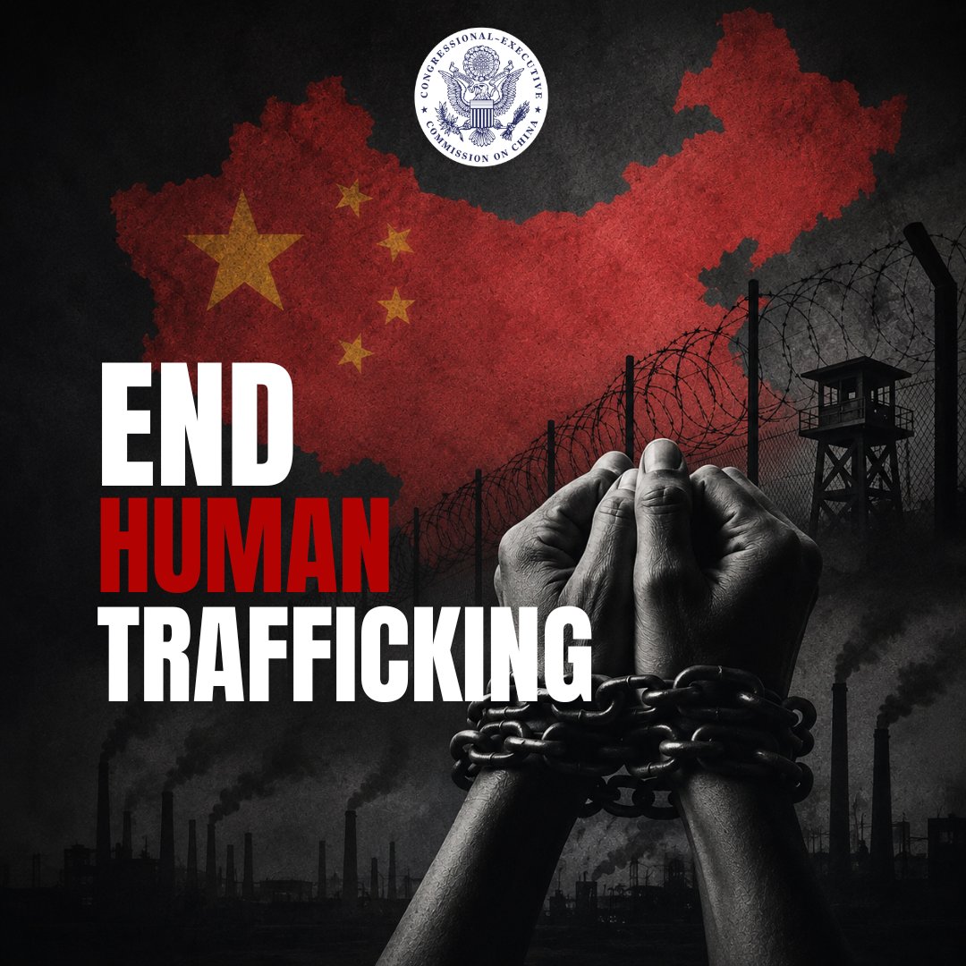 CECCgov's tweet photo. China is a leading perpetrator and enabler of #HumanTrafficking. Its state-sponsored system of #ForcedLabor exploits Uyghurs, funds atrocities, and floods markets with goods that undercut U.S. businesses and workers. On World Day Against Trafficking in Persons, stopping forced-labor imports must remain a U.S. priority. #EndHumanTrafficking