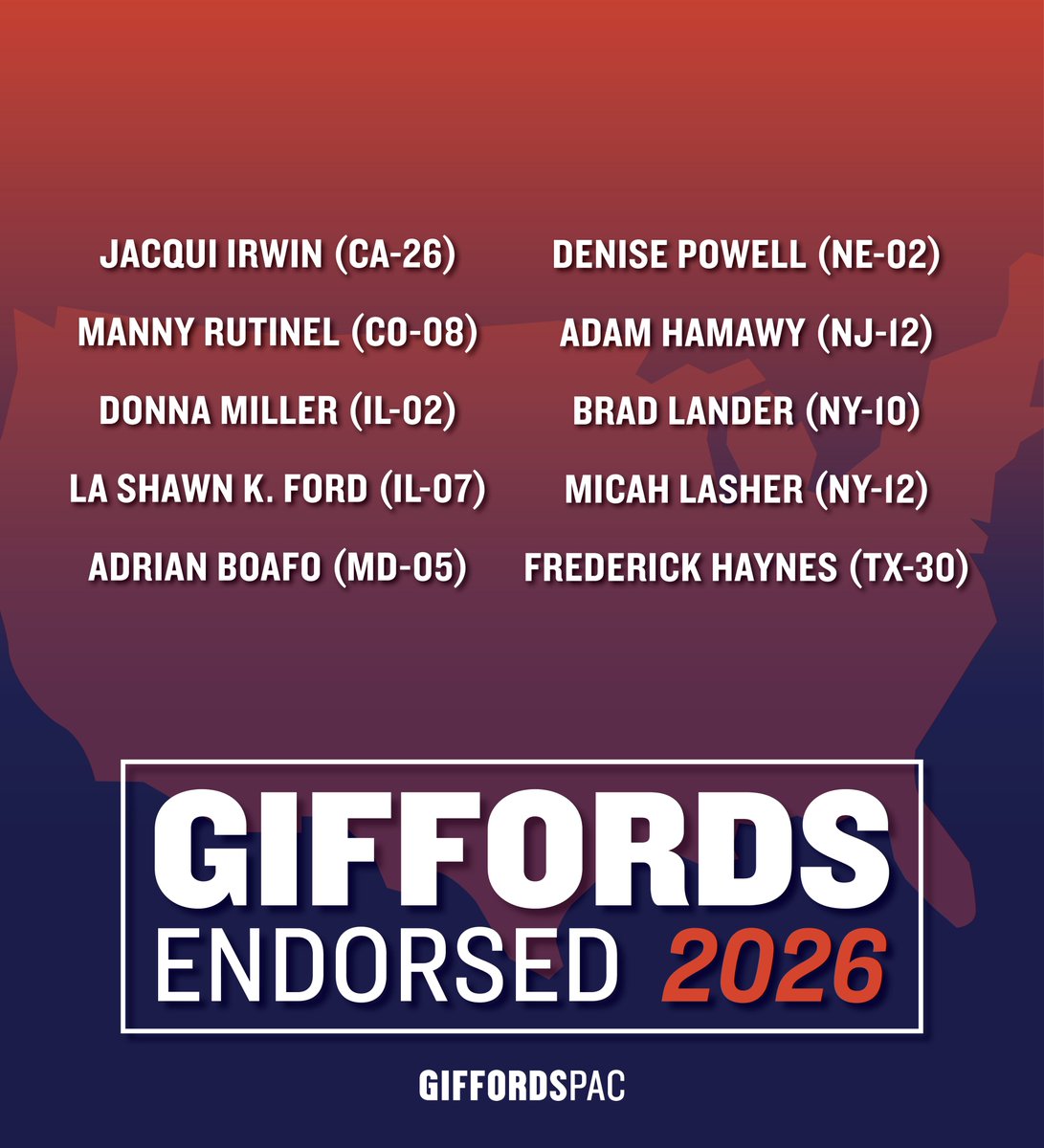 GIFFORDS_org's tweet photo. With Donald Trump catering to his gun CEO friends and unravelling critical gun safety protections, it is more important than ever that we reclaim a gun safety majority in the House this November.

We’re proud to endorse these new gun safety champions as they work to win seats in Congress and save lives.