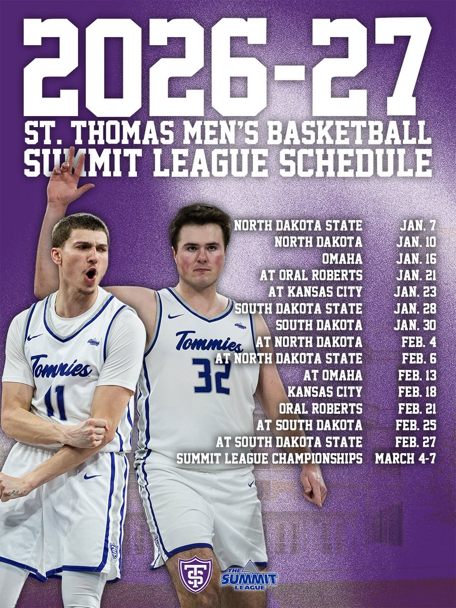 TommieMBBall's tweet photo. The path to the Summit is clear

Take note of the 2026-27 @TheSummitLeague schedule

🎟️ https://t.co/wf24X3YYfk

#RollToms https://t.co/zhABeeo8fw