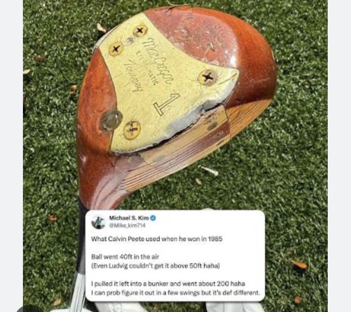 Jaymatty21's tweet photo. @TLarsonFans @Lars4Par He hit it 250 with this and the courses were much shorter. Terrible comparison to today’s game and equipment. https://t.co/pCxSXQrDfP