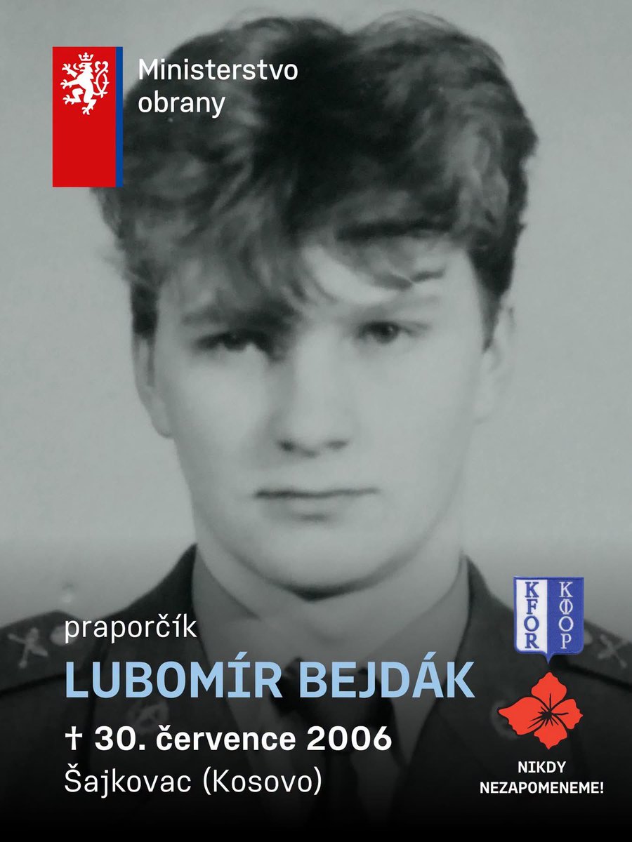 OVV_MO_CR's tweet photo. Dnes si připomínáme výročí 20 let, kdy nás opustil prap.Lubomír Bejdák.
V roce 2006 byl vyslán @VojenskaP na misi KFOR do Kosova, kde sloužil jako starší inspektor výjezdové skupiny.
Svůj život bohužel ukončil na základně ve vesnici Šajkovac. 🕊️🌺

👉 https://t.co/aVmUM3Zr8j https://t.co/ulAP9lWvEQ
