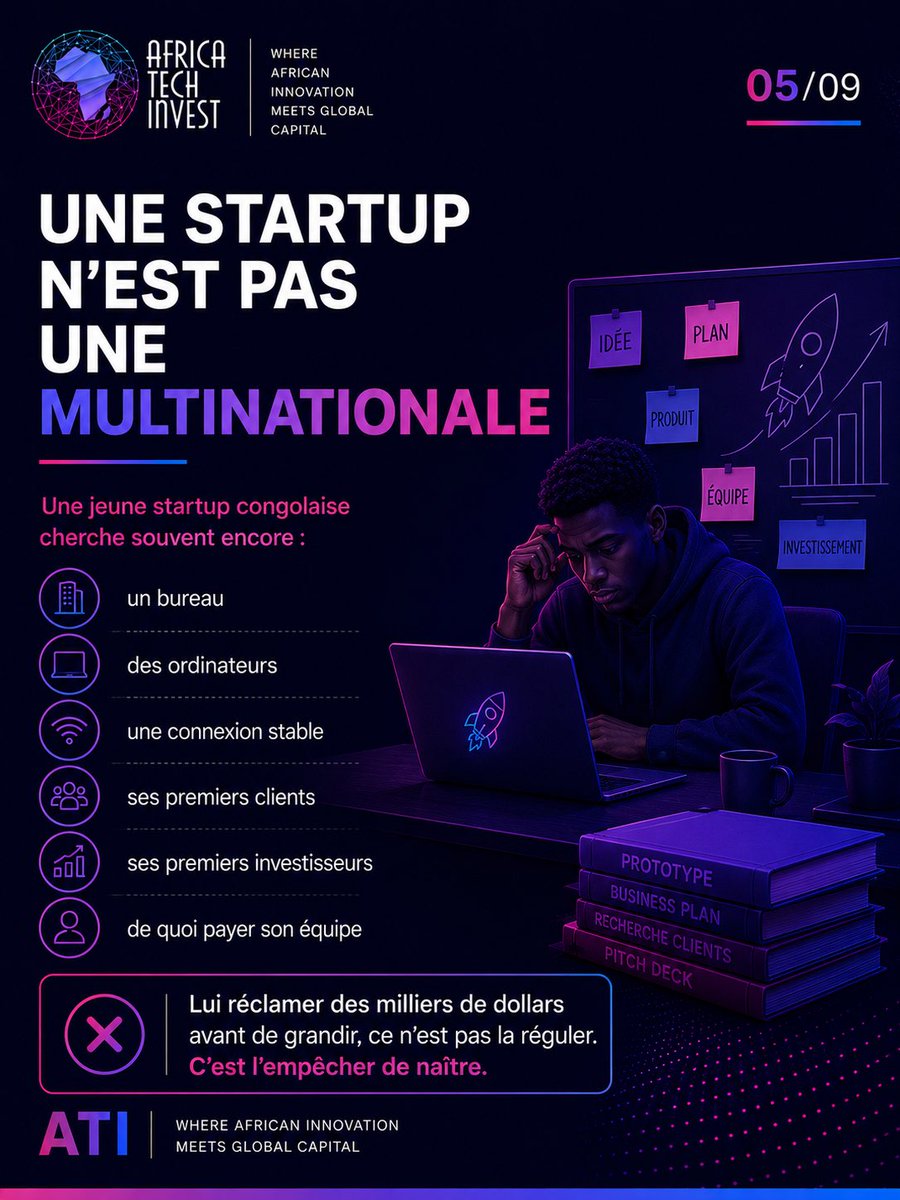ATIRDC's tweet photo. PART 2
Nous avons besoin d’un État qui protège, facilite et accompagne l’innovation, pas d’une administration qui traite chaque jeune fondateur comme une source immédiate de recettes.
Réguler, oui. Étouffer, non.
#AfricaTechInvest #RDCNumérique #StartupsRDC #TechRDC #Innovation https://t.co/rYCvJ3XHxw