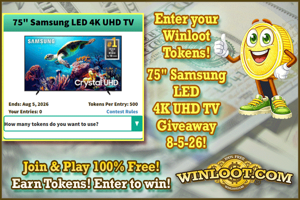 Winloot's tweet photo. Elevate your 📺viewing experience! 
75" Samsung LED 4K UHD TV prize drawing August 5th!🏆

✔️Play Winloot: https://t.co/YxdvvbsOun
✔️Earn Tokens!
✔️Enter to #win prizes!
💯100% FREE!🆓 https://t.co/eo70ZtHgpH