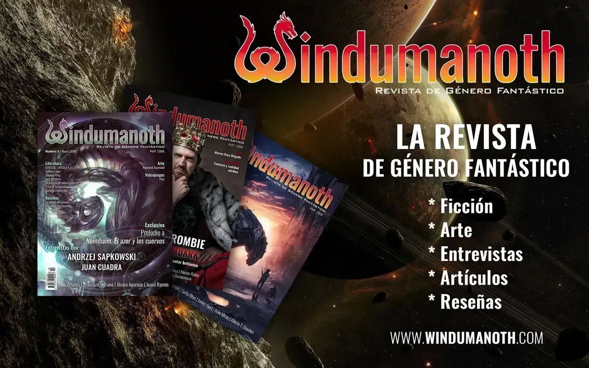 Windumanoth's tweet photo. En Windumanoth queremos traerte lo más interesante de la actualidad del género junto con la mejor ficción corta y el mejor arte. También queremos ayudar a los autores dándoles voz y visibilidad. ¿Nos ayudas? 
https://t.co/ajeZRa0lZT https://t.co/KpqLuHjxfU