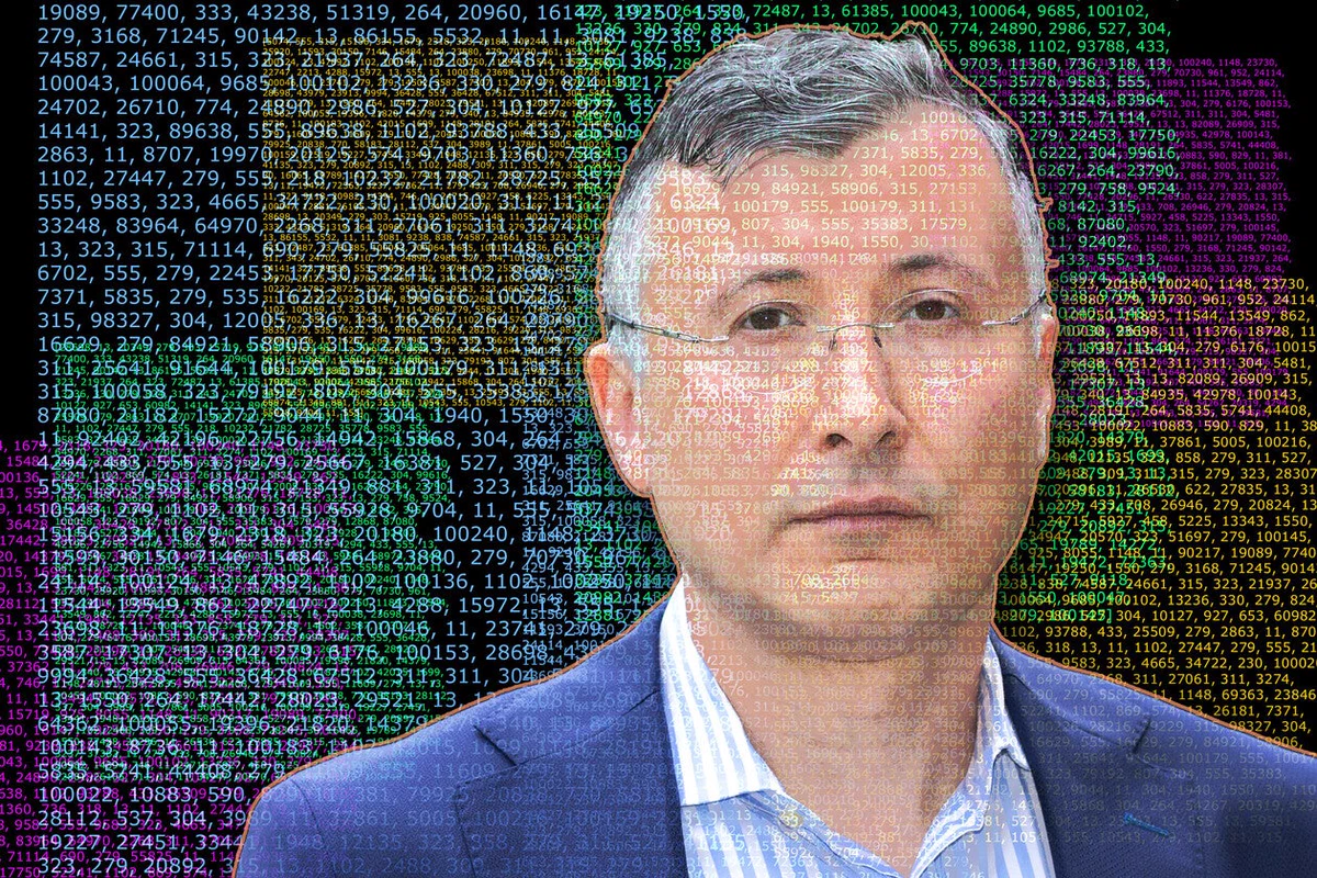 Aleh Tsyvinski with collage of numbers behind him