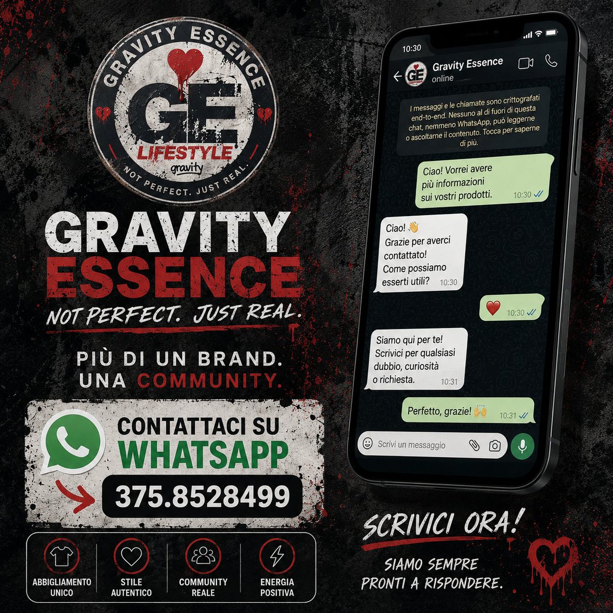 gravityessenceb's tweet photo. Niente form. Niente attese. Niente risposte automatiche senz'anima.

Ci scrivi, ti rispondiamo. Persone reali, dall'altra parte dello schermo.

WhatsApp: 375.8528499 — dubbi, taglie, richieste, o solo per dire la tua.

#adv #GravityEssence #NotPerfectJustReal  #GELifestyle https://t.co/zXwoJrrWLp
