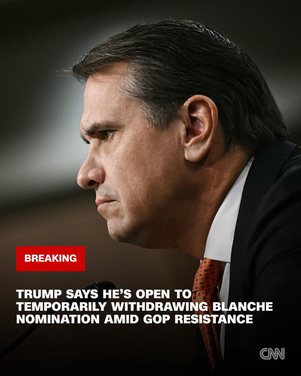 CNN's tweet photo. Trump says he's open to temporarily withdrawing Todd Blanche as his attorney general nominee amid resistance from two key GOP senators. https://t.co/4bVmYy6qoU https://t.co/EQqx5VuCW9