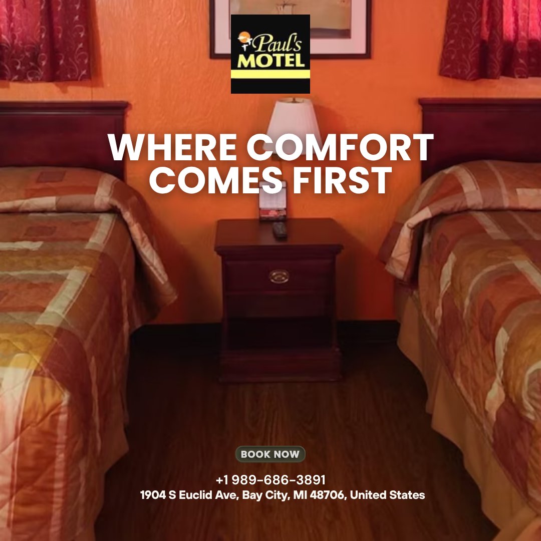 PaulMotelBayC's tweet photo. 🛏️ Where Comfort Comes First

Relax, recharge, and enjoy a welcoming stay at Paul’s Motel—where your comfort is always our priority.

📞 +1 989-686-3891
📍 1904 S Euclid Ave, Bay City, MI 48706

#PaulsMotel #BayCityMI #StayWithUs #ComfortFirst #TravelMichigan #BookNow https://t.co/rzs0uRTaUX