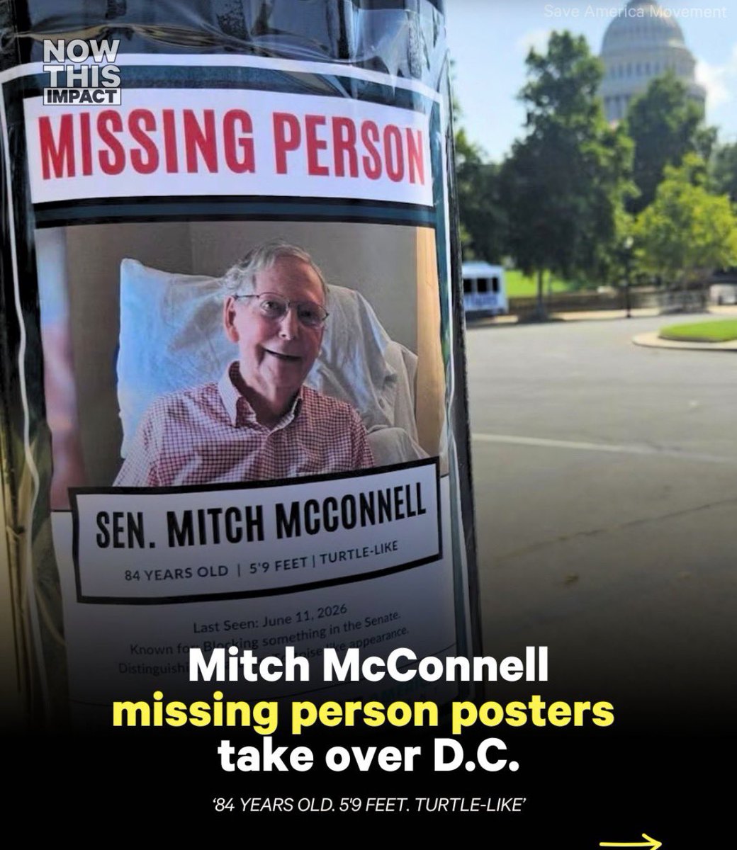 AmoneyResists's tweet photo. Holy shit “MISSING PERSON” flyers have gone up all over D.C. for Mitch McConnell. This is great. https://t.co/6mT1MfmE5j