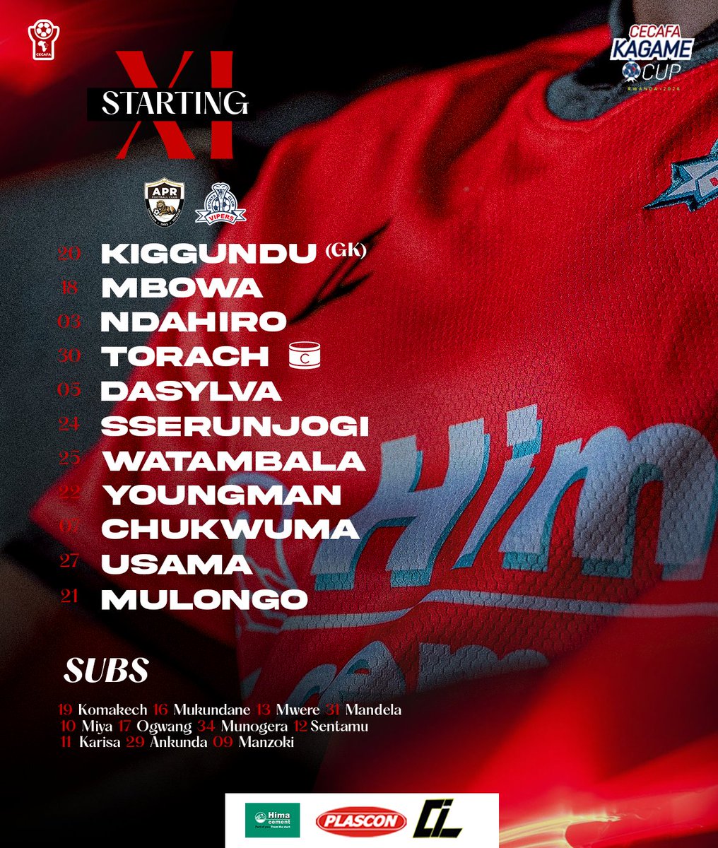 VipersSC's tweet photo. Our XI to face APR FC. 📋🔴

#CECAFAKagameCup2026 || https://t.co/st208LNwiv
