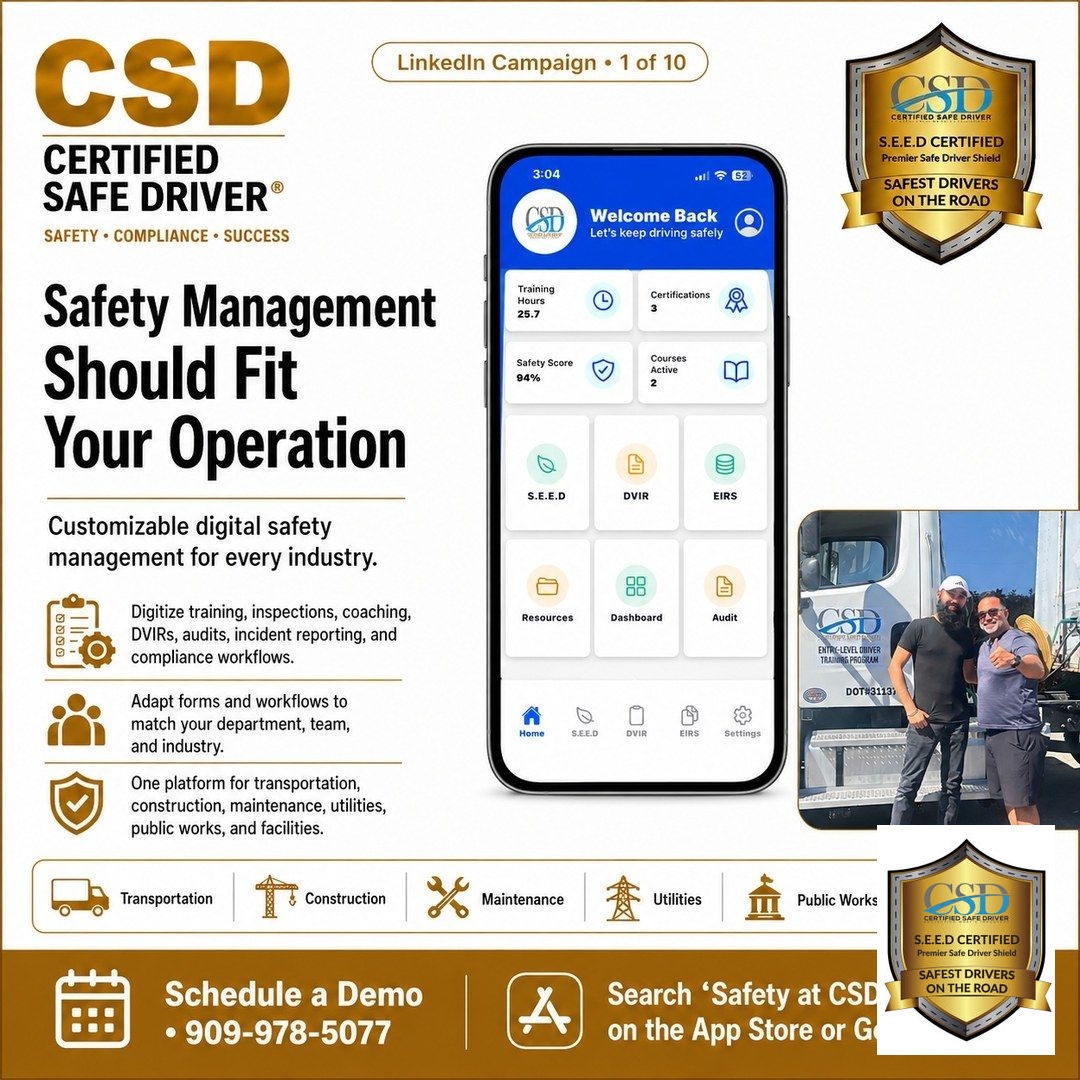 certsafedriver's tweet photo. Does your safety system fit your unique fleet? We customize workflows to match your reality. Call 909-978-5077 or visit https://t.co/PhgtqXn5o3 #cdl #dmv #truck #driver https://t.co/c9zERKcFDI