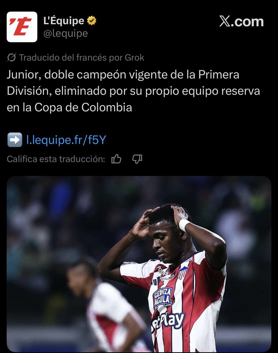 HablaDeportes's tweet photo. 📰 😬 ¡Noticia mundial!

🗞️ La eliminación de Junior en Copa Colombia ante Barranquilla F.C ha dado de que hablar a nivel internacional. https://t.co/THLLC72Nkq