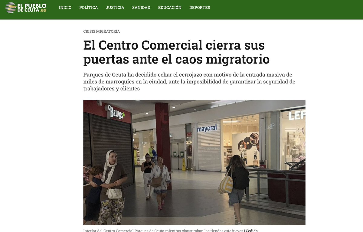visegrad24's tweet photo. 🇪🇸 All the shopping centers in Ceuta closes its doors amid today’s migrant invasion, as residents fear for their lives and a high risk of looting and riots. https://t.co/QQgN0FJQ1Y