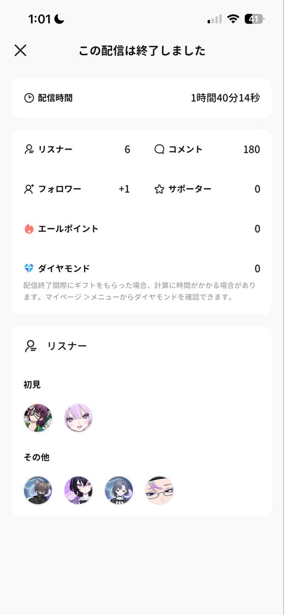 Nitor0sdream's tweet photo. 今日のリザルト〜
リスナー6名様、ありがとうございます！

配信前は馬鹿ほど疲労でくたばってたのに配信つけた途端に元気になる楪葉流です。
お疲れ様会は出来なかったが8月の目標は決まったぞ！

それじゃあ、今日はゆっくり休んで、
また明日も一緒に生き抜こう。
🥗サラダバ〜！🥗
#ごろごろにとと https://t.co/XGCKAtJ9j8
