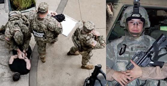 OccupyDemocrats's tweet photo. BREAKING: Decorated Iraq War veteran sues after Trump goons brutally tackled and handcuffed her on her OWN FRONT PORCH!

A decorated U.S. Army veteran who earned a Bronze Star and Purple Heart in Iraq is suing the Idaho National Guard and the Defense Department after Idaho-based Guard troops allegedly detained her without a warrant, tackled her on the front porch of her Washington, D.C., home and left her with injuries that required surgery.

Anna King says she was sitting outside her apartment on May 8 beneath signs criticizing Donald Trump's deployment of troops to the nation's capital when three National Guardsmen walked through her front gate and told her she was being detained.

"Get away from me right now. You have absolutely no authority to detain me," King can be heard telling the troops in a video of the confrontation.

When she tried to return to her apartment, the troops blocked her path. Video shows the confrontation escalating before two Guardsmen wrestled her to the ground, pinned her to the concrete and restrained her with plastic handcuffs while waiting for D.C. police to arrive.

According to a claim filed Wednesday by the ACLU of D.C., King remained handcuffed on the ground for about 17 minutes. The restraints were so tight that officers later struggled to remove them, and King ultimately suffered ligament damage requiring surgery, the complaint says.

More than two months later, she says she still wears a cast, has limited feeling in her thumb and struggles with everyday tasks.

King, who has been treated for combat-related PTSD since returning from Iraq, also says the encounter revived severe trauma.

"As a trained combat veteran, I never imagined that armed National Guard members would attack, injure and traumatize me at my home," she said. "We are not at war with Americans, and my porch is not a war zone."

The National Guard says troops detained King because they believed she had thrown an unknown liquid at guardsmen two days earlier.

King had not been charged in connection with that allegation when she was detained and has never been charged over it. She has pleaded not guilty to misdemeanor charges alleging she assaulted two Guardsmen during the confrontation.

King is seeking $3 million in damages, arguing that troops violated her constitutional rights and used excessive force.

The ACLU says King's claim is one of dozens alleging abuses by federal officers around the country, which raises the issue of whether military personnel performing roles traditionally handled by civilian law enforcement is effective or appropriate. We don’t think so.

King says she still struggles to use her hand, still lives with renewed PTSD, and still remembers the feeling of soldiers holding her face down outside her own patio.

For a woman who once risked her life wearing the uniform, she says the hardest encounter with armed troops happened after she came home.