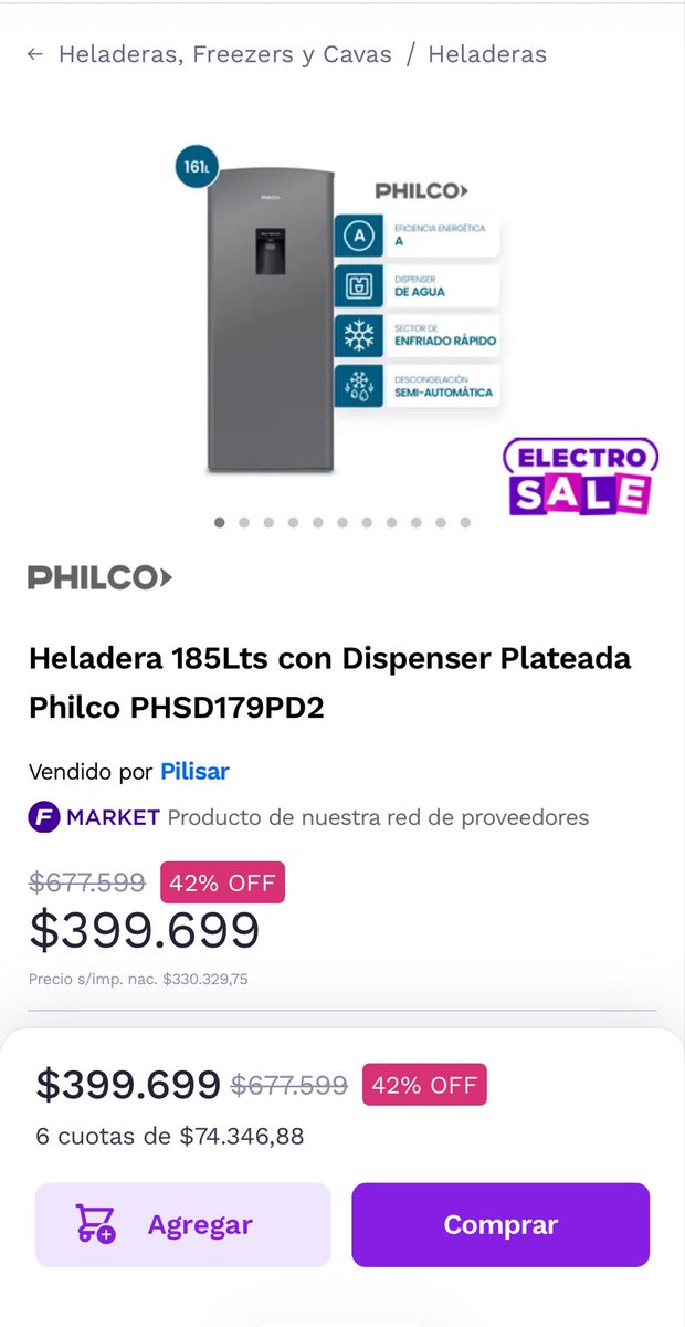 Modoahorroarg's tweet photo. 🚨 ¡HELADERA PHILCO A CASI MITAD DE PRECIO! 🚨

Apareció un ofertón en el Electro Sale de Frávega. Si andaban necesitando cambiar la heladera, es por acá. 📉

💸 Bajó de $677.599 a SOLO $399.699 (¡42% OFF!).

https://t.co/RMVU9wfVMg https://t.co/653p2nta9V