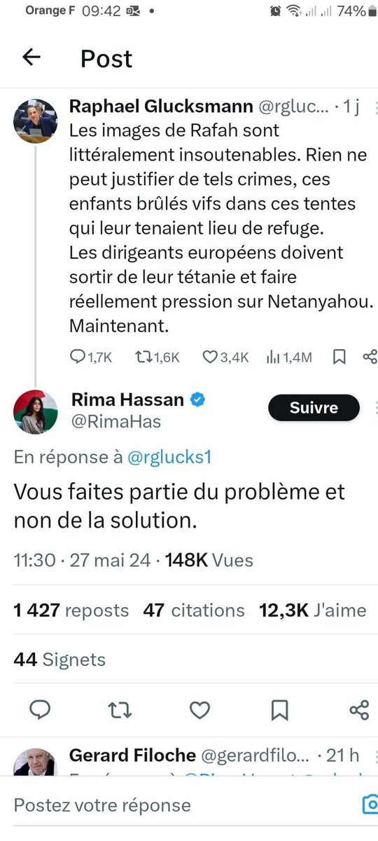 fkontar78's tweet photo. Je comprends profondément Raphaël Glucksmann, lui qui aujourd'hui évite de parler du conflit israélo-palestinien.
Dès les premiers jours de l'offensive israélienne sur Gaza, au lendemain de l'attaque terroriste du 7 octobre, il avait condamné fermement, avec des mots qui disaient la vérité de Rafah et de Gaza. Pour cela, il a essuyé un torrent de haine et de reproches venus des Insoumis. Non pas pour ce qu'il disait, ni pour ce qu'il faisait, mais pour ce qu'il est. Car on l'a toujours ramené, en creux, à sa sa judaïté, réelle ou supposée.
Et dire que c'est lui qui avait poussé le groupe socialiste au Parlement européen à adopter une position ferme, réclamant un cessez-le-feu et dénonçant les crimes israéliens. Mais plutôt que de bâtir un front commun et ouvert pour la cause palestinienne, ceux qui s'en proclament les amis ont préféré la petitesse politique : ils ont torpillé Glucksmann, l'écartant peu à peu du débat. Ils y ont gagné, politiquement. La Palestine, elle, y a perdu.
On lui a d'abord reprocher de "faire partie le problème", pour ce qu'il est, sans doute. Puis on lui a reproché de ne pas assez dénoncer assez fort. Puis de ne pas avoir prononcé le mot « génocide » pour qualifier les massacres de Gaza.
Pourtant, aucun combat ne lui a manqué. Les mots qu'il a eus pour Rafah, aucun Insoumis ne les a eus en quatorze ans de massacres en Syrie avec des massacres similaires. Bien au contraire Mélenchon n'a fait que nier la réalité des massacres d'Assad, quand il ne les a pas justifier...
Alors oui, aujourd'hui il se tait. Beaucoup y voient de l'éloignement, peut-être à raison. Mais ce n'est pas de l'indifférence : c'est une blessure profonde. Et celle-là, je la comprends.