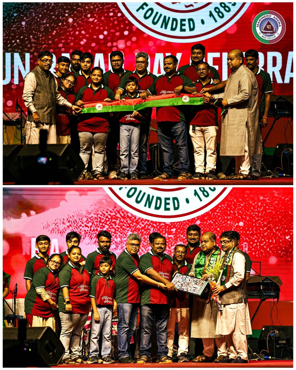 ArenaMariners's tweet photo. Recognition is always special. But when it comes from our beloved Mohun Bagan Club, it means everything. 💚❤️

After six years of dedication, Mariners’ Arena was honoured on the Mohun Bagan Day stage—a moment of immense pride for everyone who has been a part of this journey.

This recognition belongs to every member, volunteer, supporter, and well-wisher—past, present, and future. Thank you to the Mohun Bagan Club, our Hon’ble President Debashis Dutta, Hon’ble Secretary Srinjoy Bose, Executive Committee Member Sohini Mitra Choubey, and every club official for this unforgettable honour.

This is not just recognition of our past—it is inspiration for everything that lies ahead.

Joy Mohun Bagan.
Joy Mariners’ Arena. 💚❤️

@mohunbagansg @Mohun_Bagan @bosesrinjoy @Debashi03455898 

#Blessed #MemorableMoment #MBAC #marinersarena #JoyMohunBagan #MohunBaganDay