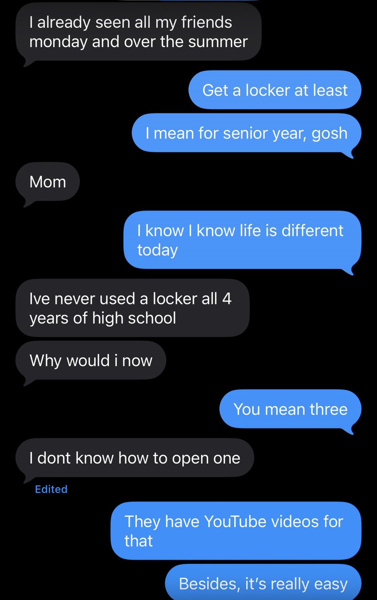 ginareppindabay's tweet photo. Just a fun, cute, totally Gen X Mom to Gen Z conversation between my son & I before he enters 12th Grade. I guess times have changed. (sarcasm)
#WeListenAndWeDontJudge #GenXMom #GenZSon #BoyMom #SeniorYear https://t.co/F1Ns9pNOue