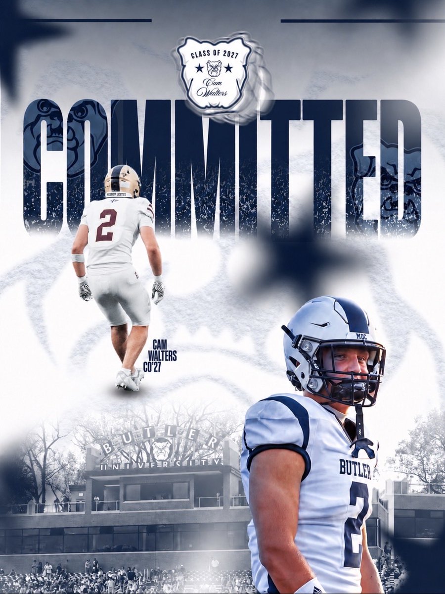 camwalt4's tweet photo. Super excited to announce my commitment to play football at @ButlerUFootball!! Thank you to all of my coaches and teammates who made this possible!! @BJPSFootball @AjDeinhart @Coach_WCaldwell @BillSaum @JoeCheshire @coachklynch @_CoachHeck https://t.co/VwYNG1eS4Z