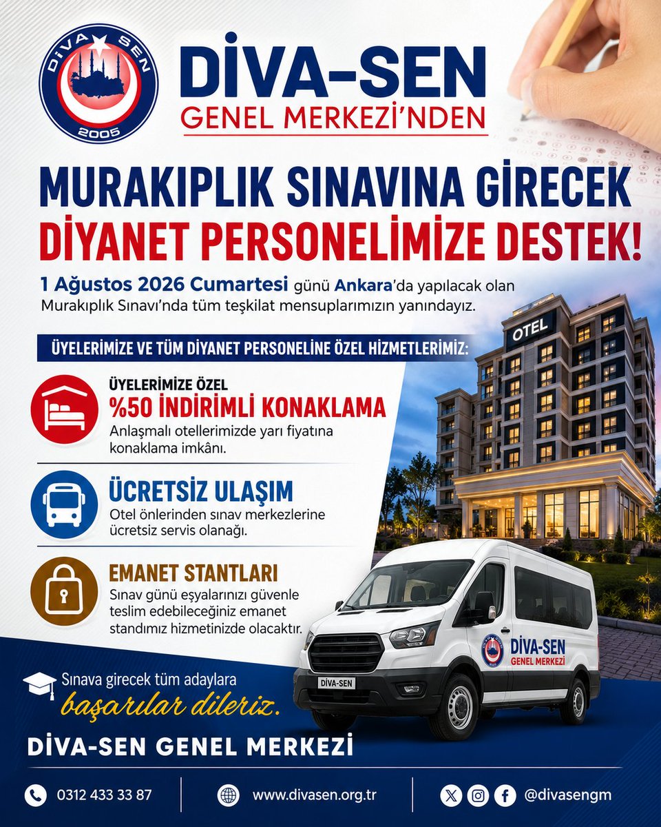 divasengm_'s tweet photo. ✍🏻 1 Ağustos 2026 Cumartesi günü Ankara'da sınava girecek tüm Diyanet personeli arkadaşlarımıza kolaylıklar diliyoruz.
#BizBirAileyiz #VakitDivasenVakti #Divasen #DiyanetSınav #MurakıplıkSınavı https://t.co/qkn692Fm9Q