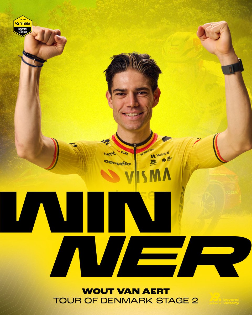 vismaleaseabike's tweet photo. 🇩🇰#tourofdenmark 

2️⃣ out of 2️⃣. 

Wout van Aert takes the win after a nerve-racking finish! 🇩🇰🐝 https://t.co/uq66FnDxTR