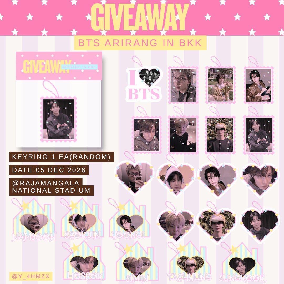 y_4hmzx's tweet photo. ⋆˚˖° pls kindly rt ₊‧.°

✮ giveaway Arirang in BKK ✮
✿ keyring(random)

#BTS_ARIRANG_BANGKOK

𖥻 ׁ ׅ Only Thai Army ! ׁ ׅ  💘
— Date : 05 dec 2026
@ Rajamangala National Stadium 🏟️

#BTS_WORLDTOUR_BANGKOK https://t.co/qYtZ3wj3Yh