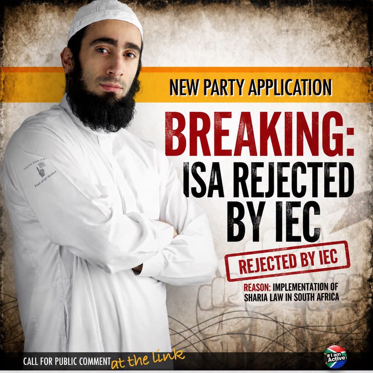 GlobalSouthNew's tweet photo. BREAKING: The IEC has rejected the Islamic State of Africa (ISA) to register as an official political party.

The IEC received over 200 objections regarding the party’s intent to implement Sharia law, which was deemed contrary to South Africa’s secular, constitutional values.

#iec #politics #christian #southafrica