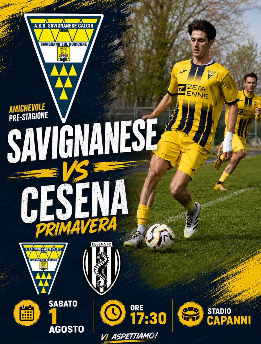 PUNTOGOLDSPORT's tweet photo. 𝗦𝗔𝗩𝗜𝗚𝗡𝗔𝗡𝗘𝗦𝗘 ✔️ 𝗖𝗘𝗦𝗘𝗡𝗔 𝗣𝗥𝗜𝗠𝗔𝗩𝗘𝗥𝗔
Gara Amichevole Precampionato

✍🏻 | Prima appuntamento dentro il rettangolo verde per la nuova 𝗦𝗮𝘃𝗶𝗴𝗻𝗮𝗻𝗲𝘀𝗲, avversario di giornata la formazione primavera del 𝗖𝗲𝘀𝗲𝗻𝗮. 

🗓️ | Sabato 1 Agosto 
⏰ | 17:30
🏟️ | Stadio “G. Capanni” - Savignano sul Rubicone (FC)

🎟️ | 𝗜𝗻𝗴𝗿𝗲𝘀𝘀𝗼 𝘂𝗻𝗶𝗰𝗼 5 𝗘𝘂𝗿𝗼