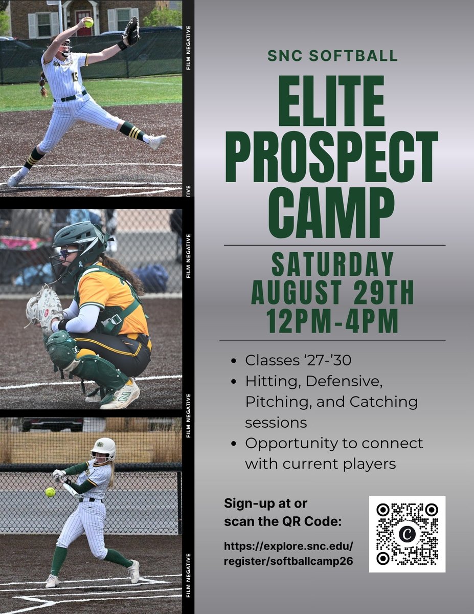 SNCSoftball's tweet photo. Come out and join us for 1 of our 2 Fall Camps!! Whether you are in high school and looking to learn more about SNC or you’re wanting to improve your fundamentals, we look forward to seeing you out on the field in August🥎⚜️💚

https://t.co/qEYfksse58

#GoGreenKnights https://t.co/omfkU4kgpc