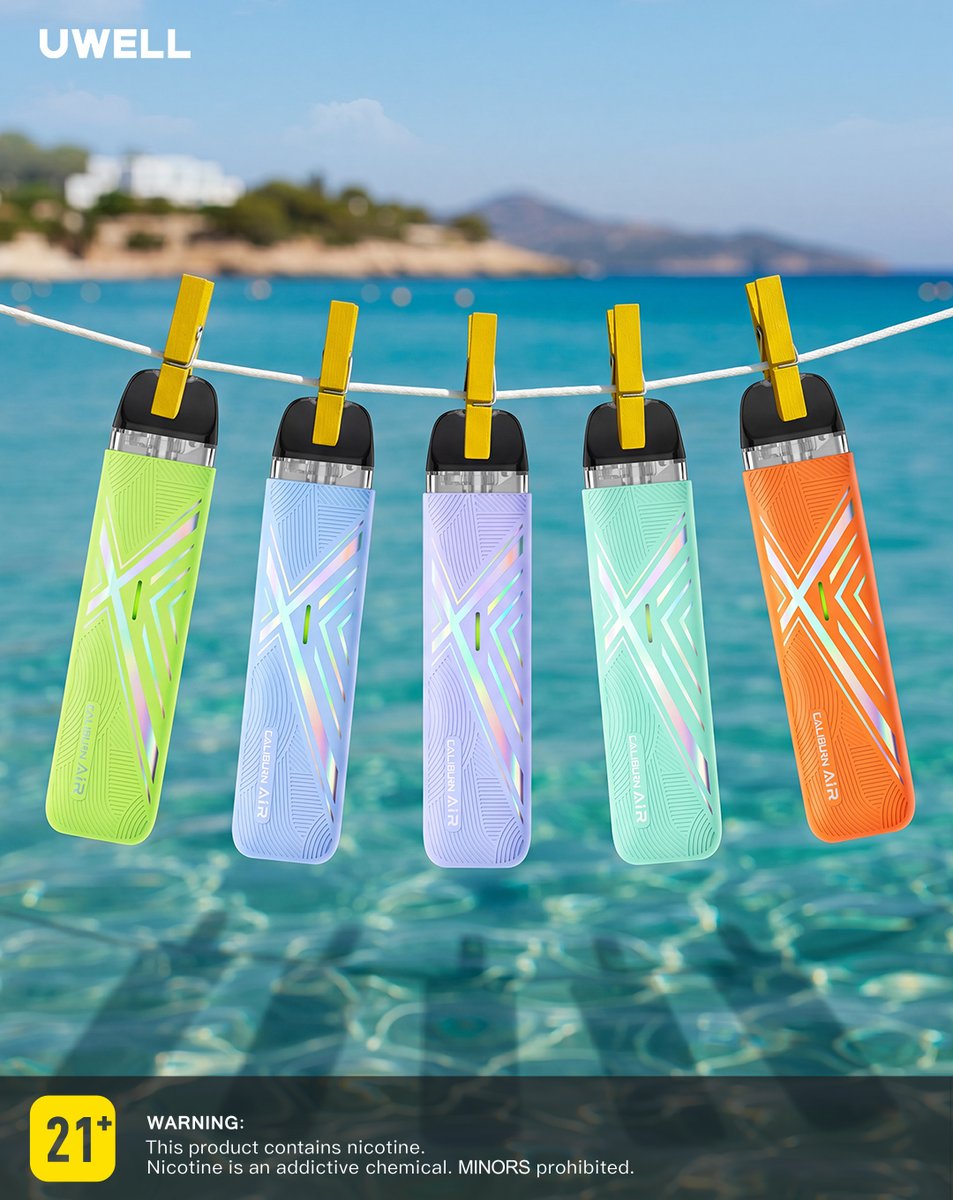 UwellCA's tweet photo. โ๏ธ Sunshine.
๐ Ocean breeze.
โ๏ธ Room to breathe.
Take only what you need. Leave the rest behind.
Which CALIBURN AIR colour is coming on your beach trip: green, blue, purple, mint, or orange?
#CALIBURNAIR #AirYourLife #UWELL https://t.co/aNE4gwlWgm