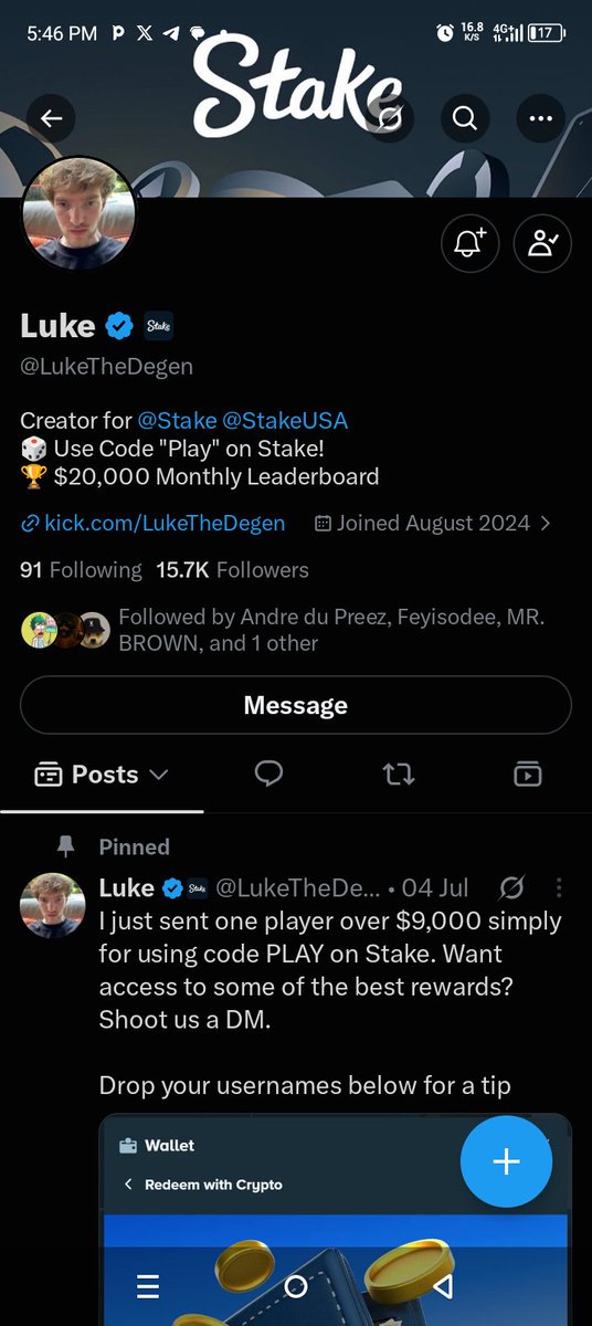Sammycrypto01's tweet photo. @LukeTheDegen @Stake 🆔 Sammycrypto01 https://t.co/TcJxNRuczv