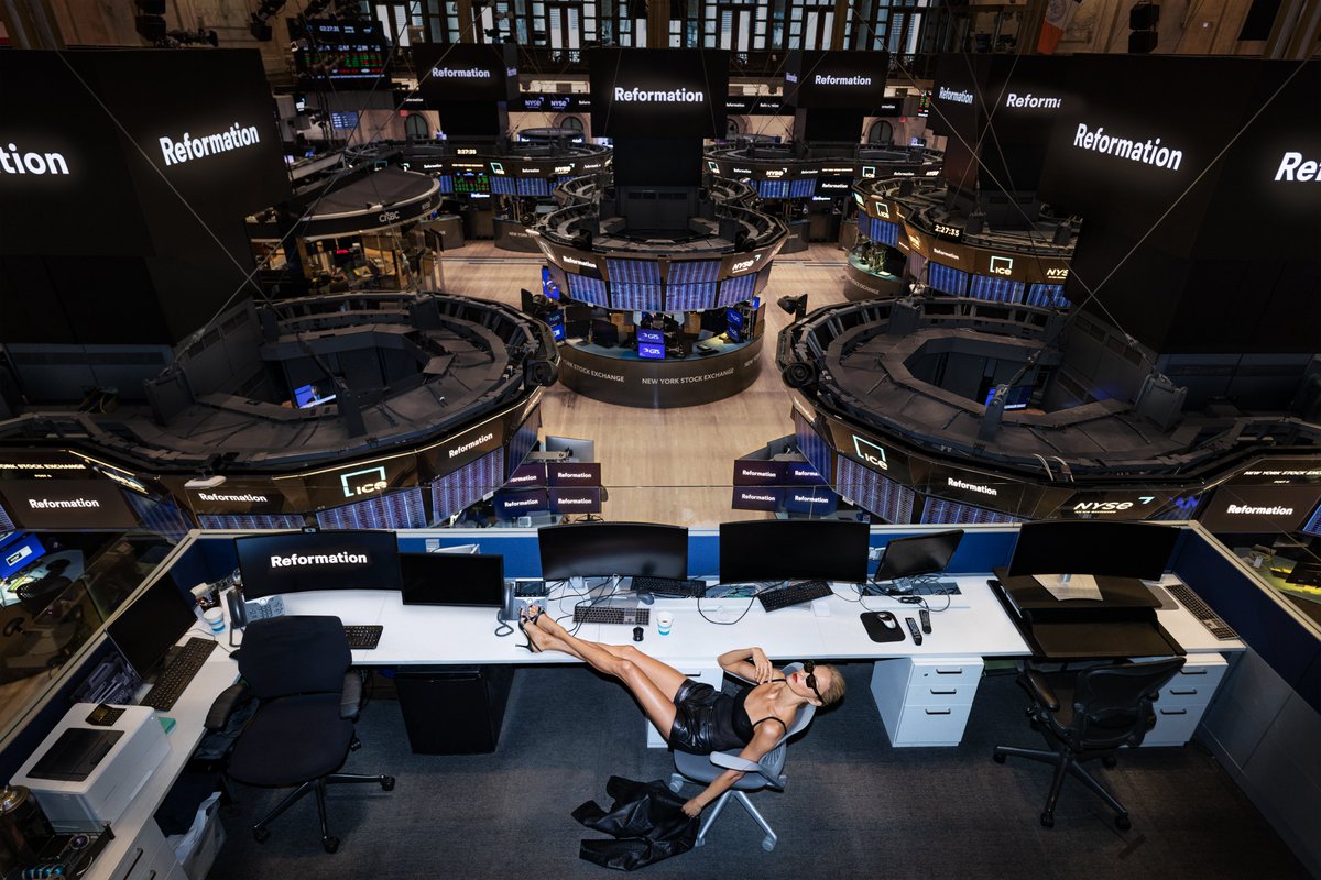 Reformation's tweet photo. Hot, sustainable, and now on the market. Today, Reformation officially begins trading on the @NYSE. https://t.co/sQHjxTMc5N