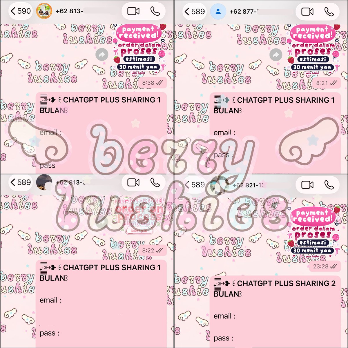 mezsse's tweet photo. READY CHATGPT PLUS

SH4RING 
1 month 45k (5U)
1 month 70k (3U)

PR1VATE 
1 month 145k

💌 : https://t.co/jciifwm67w
💬 full garansi, akun dari seller

8478 wts wtb gpt+ chatgpt+ codex ai  #zonauang https://t.co/WUal8bFLFf