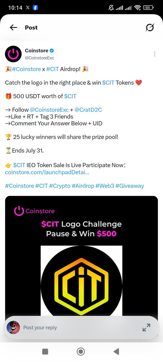 BNBpower71's tweet photo. @CoinstoreExc @CratD2C Successfully spotted the $CIT logo. ✅

Good vibes only! Hoping for a smooth and speedy win. Big thanks! 🍁🌻
♦️ @spaark
♦️ @PankajK91116622
♦️ @AmarTha03476413

#Coinstore
UID: 36310276305089095 https://t.co/JnAe7g7PSN