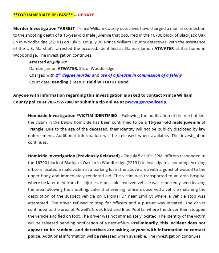 Prince William County Police Department tweet media