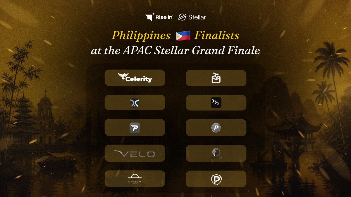 riseinweb3's tweet photo. Meet our Philippines finalists. 🇵🇭

Tomorrow, these 10 teams will represent the Philippines on the final and biggest stage of the Stellar APAC Hackathon Grand Finale. Here's a look at what they've built:

@stellarcelerity: A programmable disaster-disbursement rail on Stellar. When a verified typhoon signal fires, funds are released automatically to pre-registered farmers and cashed out to PHP, with every movement logged on-chain.
@supportpijin: Universal Web3 liquidity powered by cellular networks, bringing digital payments to rural and underserved areas that rely on basic cell towers instead of stable internet.
@paytrexure: A private treasury for Stellar payments, reconciled to fiat. It shields payments on-chain and emits one clean, accounting-ready receipt for a single payout or a full payroll run.
@RunVeloDev: Infrastructure to build and operate Stellar apps without stitching the surrounding tooling together, connecting the workflows to build, verify, observe, pay, and settle.
@OrizonAgents402: A decentralized orchestration layer where AI agents autonomously hire, pay, and verify each other to execute complex work.
@UseSobre: A shared family wallet for overseas workers. Every deposit splits into the envelopes the household agreed on, the moment it arrives.
@paiflow_xyz: A no-code Stellar surface that turns programmable payments into a drag-and-drop primitive. Sketch a flow on a whiteboard, ship it as a non-custodial Soroban contract in under 90 seconds.
@pundarapp: An all-in-one decentralized financial platform on Stellar and Soroban that turns everyday spending into savings, investments, and a verifiable financial reputation.
@palengkepay: Digital payments para sa palengke. Scan, pay, done, powered by Stellar. No merchant fees, no waiting times, no headaches.
@PH_Pacta: A non-custodial Stellar wallet to hold, send, receive, and convert without giving up your keys. When a payment needs to be safe, send it as a Pact: staged, bond-backed, and provable on-chain.

Tune in to @riseinweb3 tomorrow to show your support and watch them compete. 🚀

@PHI_Stellar @StellarOrg @BuildOnStellar