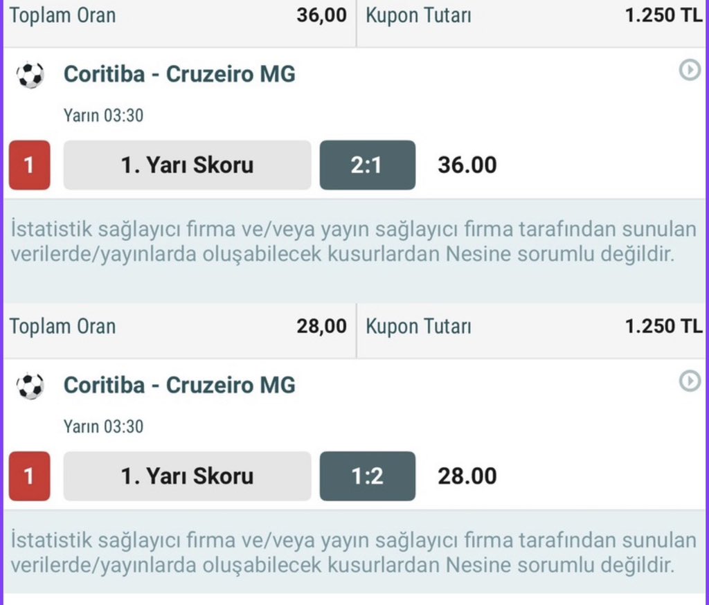 Pythonanaliz's tweet photo. 🐍 Python Analiz | Sistem alarmı 🚨 

➖Coritiba - Cruzerio MG 
İlk yarı: 2-1 / 1-2 skor deniyoruz ❇️ https://t.co/nG23SBv3XX