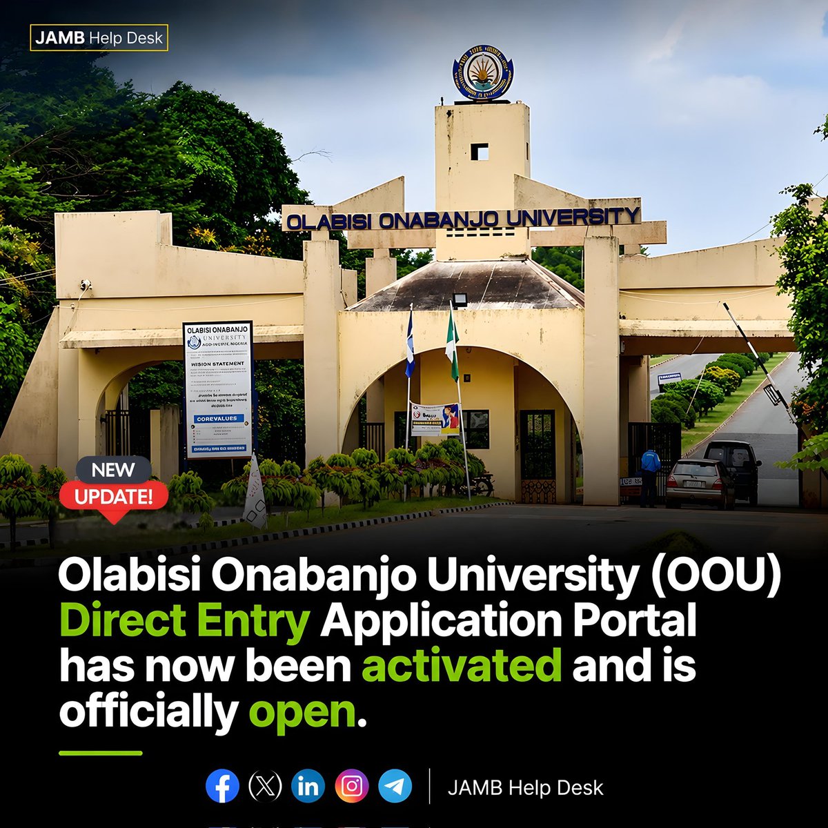 David51964701's tweet photo. OOU Direct Entry Portal is OPEN! Qualified DE applicants can proceed with registration now. Issues with JAMB CAPS, email, results, change of institution/course or regularization? WhatsApp us: 0702 660 4318 
#OOU #DirectEntry #JAMB2026 #OOUDE https://t.co/aPnvRzr9Q8