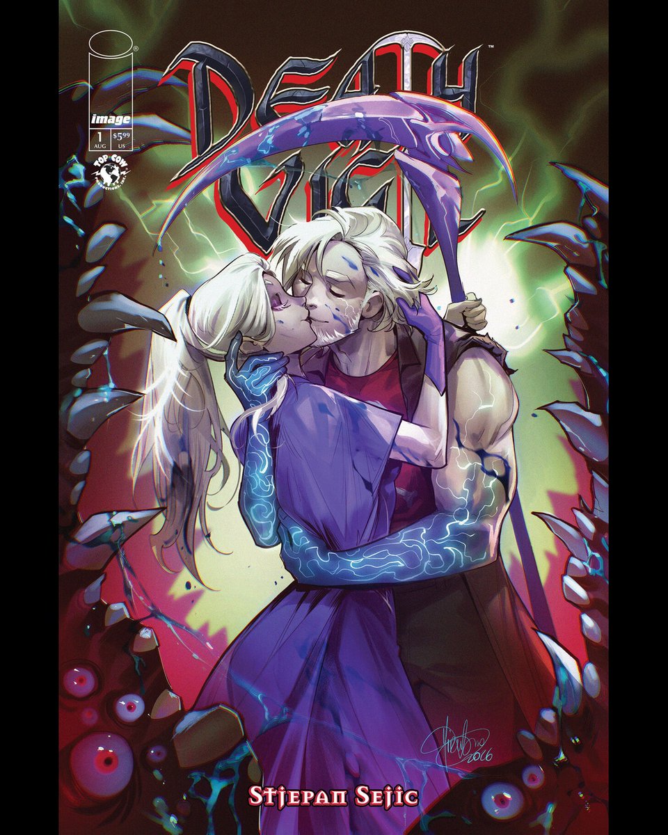 TopCow's tweet photo. "The best fantasy comic of the year."
 "Stjepan Šejić is operating at the absolute top of his game."
 "A stunning blend of heart, humor, horror, and breathtaking artwork."

One week from today, the wait is over.

Death Vigil 1 arrives in comic shops next Wednesday, marking the long-awaited return of one of Stjepan Šejić's most beloved creations.

When ordinary people die before their time, they can be offered a second chance—not to live, but to join the Death Vigil, an ancient order that protects humanity from horrors lurking beyond reality. Armed with mystical weapons and impossible powers, these reluctant heroes stand between our world and creatures that should never exist.

Created, written, and illustrated by @stjepansejic, with Ryan Cady serving as editor, Death Vigil 1 also features stunning variant covers by @SOZOMAIKA  and acclaimed artist @Mirkand, alongside Šejić's own covers.

Don't miss the return of a modern fantasy classic. Death Vigil 1 arrives in comic shops August 5.

#DeathVigil #StjepjanSejic #MirkaAndolfo #Sozomaika #TopCow #ImageComics #ComicBooks #Fantasy #Horror #NewComics @Marc_Silvestri