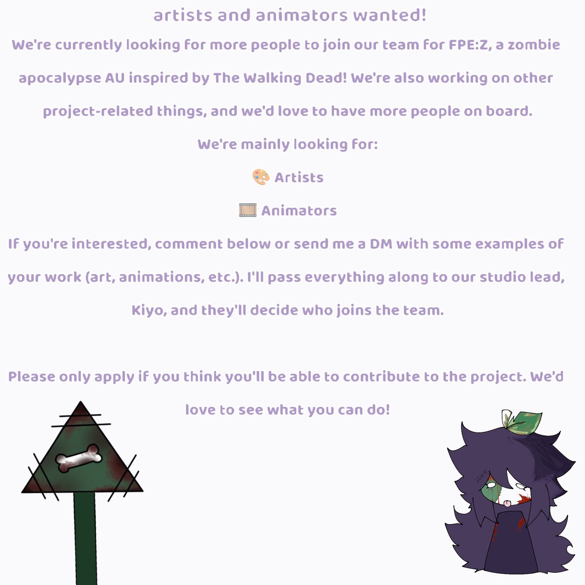 Mellytheapple's tweet photo. Heyyy! My team is looking for more artists and animators for our  projects! ^^
If you're interested, check the image below
#FundamentalPaperEducation #FPE https://t.co/PjWdS49FTk