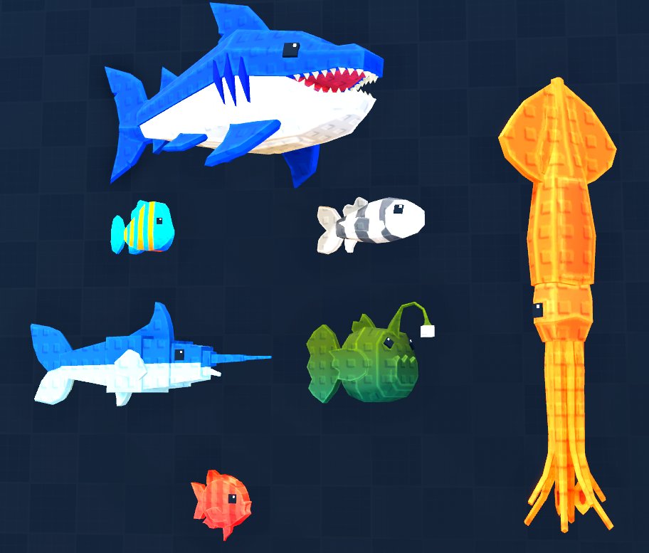 ToolboxPacks's tweet photo. 🎊Sneak-peek of our upcoming fish pack!      

Will include:   
- 15 Models  
- Renders   
- 5 variations with effects
- Rigged

Price: 11.5k Robux or $44 USD    

#Roblox | #RobloxDev | #RobloxDevs https://t.co/zqErnm7FCE