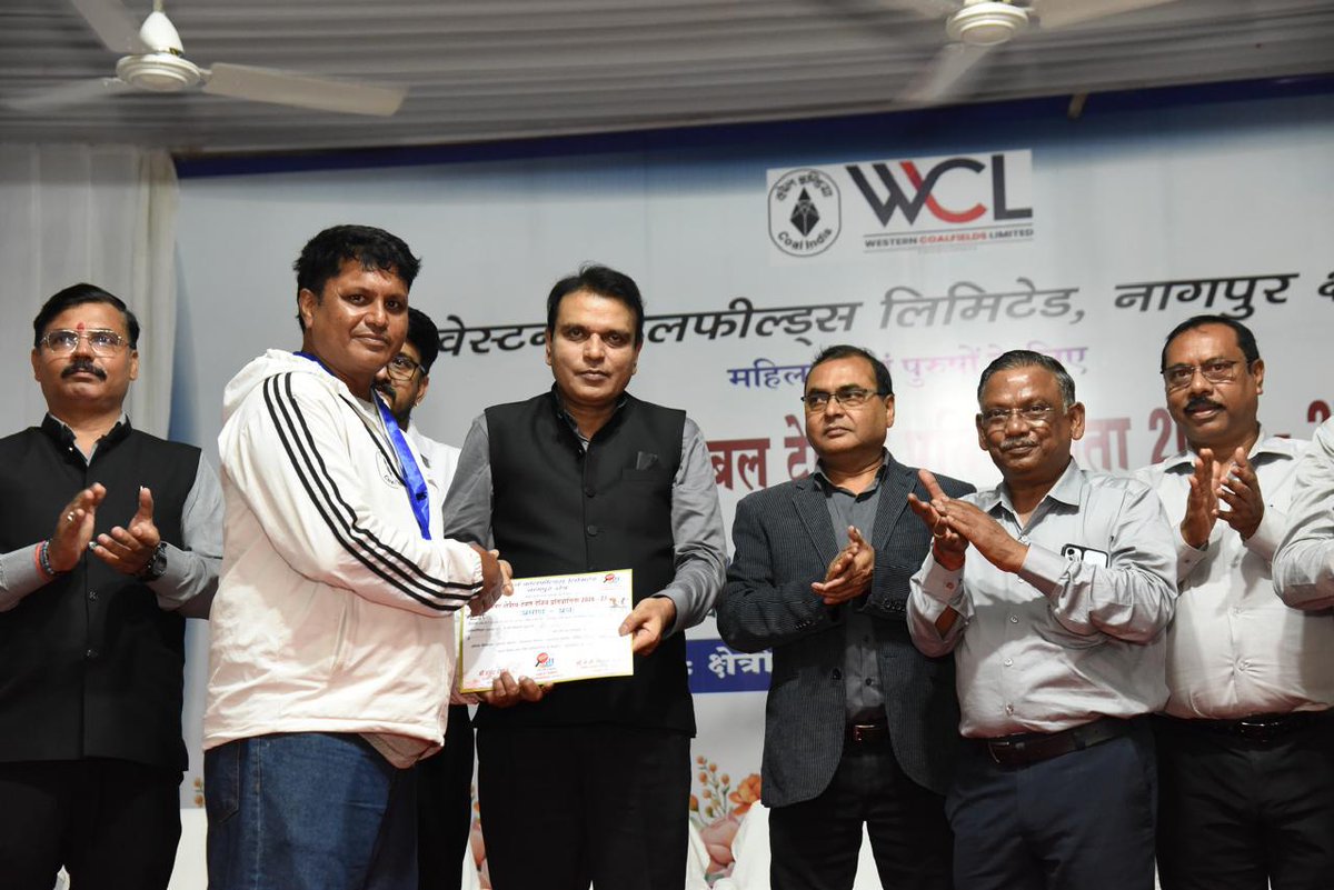TeamWCL's tweet photo. The Inter-Area Women’s and Men’s Table Tennis Tournament 2026–27, organized by Nagpur Area of WCL, concluded with a prize distribution ceremony on 30 July 2026 in the presence of the Chief Guest, Shri Bikram Ghosh, Director (Finance & Human Resources), WCL, and the Guest of Honour, Shri Ajay Madhukar Mhetre, CVO, WCL. Held from 28 to 30 July 2026, the tournament witnessed enthusiastic participation from players representing various Areas of WCL, showcasing excellent sportsmanship, discipline, teamwork, and competitive spirit. Addressing the gathering, Shri Bikram Ghosh, Director (Finance & Human Resources), WCL, congratulated the winners and participants for their outstanding performances. He appreciated women’s participation and emphasized the importance of sports in promoting discipline, leadership, teamwork, confidence and overall well-being, encouraging employees to actively participate in sporting activities. WCL Headquarters emerged as the Champions in the Men’s Table Tennis Championship, while Nagpur Area secured the Runner-up position. In the Women’s Table Tennis Championship, Umred Area emerged as the Champions, with Nagpur Area finishing as the Runner-up. The championship was inaugurated on 28 July 2026 by Shri Harshad Datar, Area General Manager, Nagpur Area. The closing ceremony was attended by senior officials, employees, players, referees, organizing committee members, support staff, and members of the WCL Steering Committee and Welfare Board.
@kishanreddybjp 
@satishdubeyy 
@CoalMinistry 
@CoalIndiaHQ