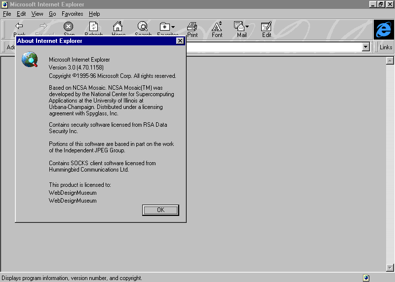 WebDesignMuseum's tweet photo. On August 13, 1996, Microsoft released Internet Explorer 3.0 for the Windows platform and on January 8, 1997, was launched a version for Mac OS. IE 3.0 was the first to have the iconic blue e logo.    

#InternetHistory https://t.co/Af0AWSp5dL