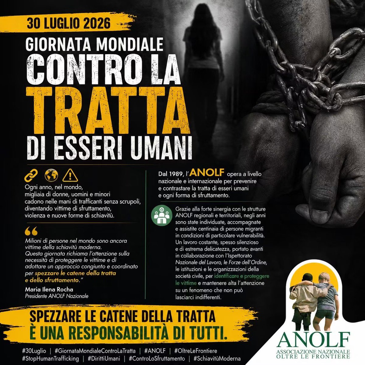 AnolfNazionale's tweet photo. ⛓️🚨 Nella Giornata mondiale contro la tratta, ANOLF rinnova il suo impegno per proteggere le vittime e contrastare sfruttamento e schiavitù moderna.

Spezzare le catene della tratta è responsabilità di tutti. 🌍🤝

#30Luglio #ANOLF #StopHumanTrafficking https://t.co/ZIriQIcL87