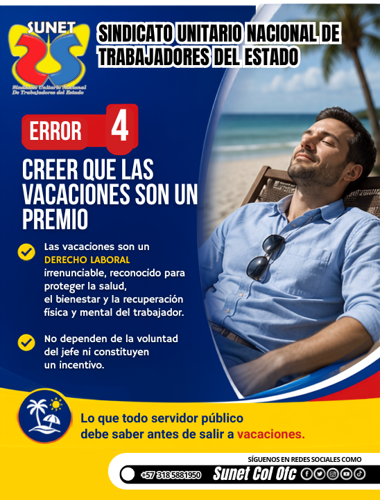 sunetcolofc's tweet photo. ***********
#sunet │🔴Errores que comete tu entidad o empresa al programar las vacaciones  🔴│
**********
La programación de las vacaciones debe respetar la normativa laboral y garantizar el derecho al descanso de los trabajadores.
@GermanSUNET https://t.co/FihAjQJMpr