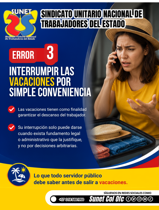 sunetcolofc's tweet photo. ***********
#sunet │🔴Errores que comete tu entidad o empresa al programar las vacaciones  🔴│
**********
La programación de las vacaciones debe respetar la normativa laboral y garantizar el derecho al descanso de los trabajadores.
@GermanSUNET https://t.co/FihAjQJMpr