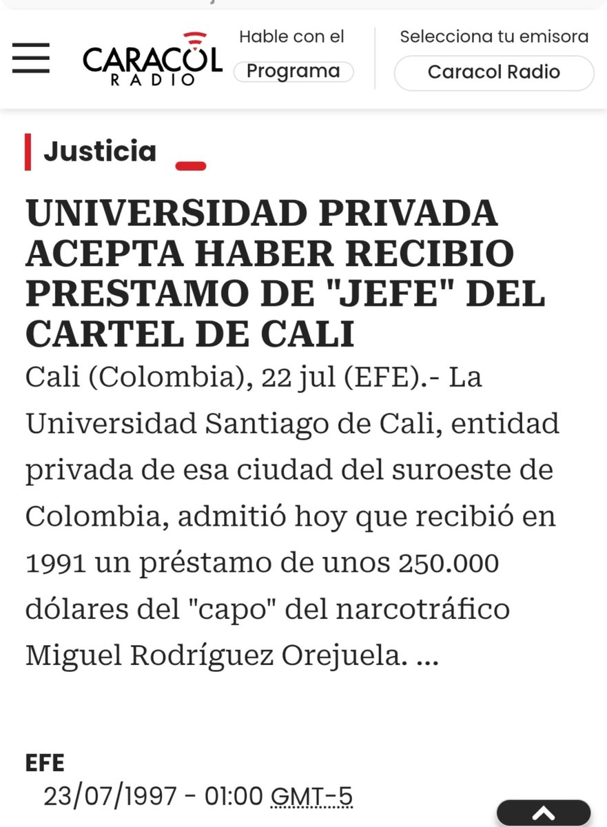 erikdecali's tweet photo. @Matador000 La Universidad Santiago deCali
Recibió de Miguel Rodríguez Orejuela
U$250.000
Testimonio de Jorge Tamayo
Secretario General de la USAcA
Año 1991

Fuente 
  https://t.co/c4YbdOCFjx

@AABenedetti 
@juanfervelasco 
@PizarroMariaJo 
@RepThomasMassie
@RepMaxwellFrost
30 julio 2026 https://t.co/PlR0fcbaN7