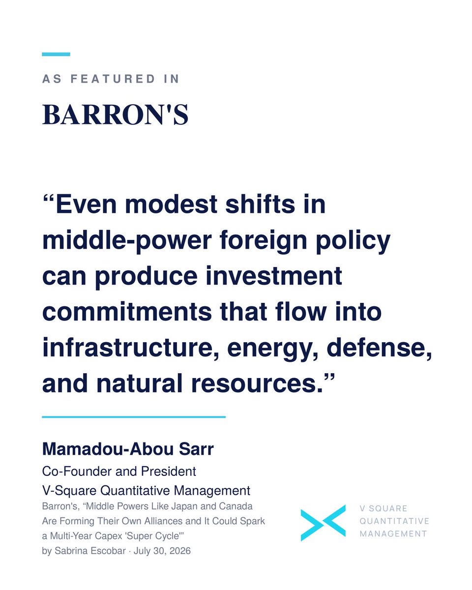 MamadouAbouSarr's tweet photo. I recently had the opportunity to speak with @sabrinaescobarm for @barronsonline 's Global Signals about the emergence of middle-power alliances and what they could mean for investors.

My view is that while these alliances are an important geopolitical development, capital doesn't move on rhetoric alone. What matters is whether countries move beyond communiqués and into tangible investment commitments.

We're already beginning to see examples of that. Australia's and Japan's critical minerals partnership includes nearly $1 billion in Australian government funding, alongside an additional $256 million from Japan, with capital already being deployed into individual projects. Those are the kinds of developments investors should be watching, as they often materialize in infrastructure, energy, defense and natural resources well before broad capital flows or benchmark allocations begin to shift.

Thank you, Sabrina, for the thoughtful conversation.

Read the full piece in Barron's Global Signals: https://t.co/Emh11DI20h